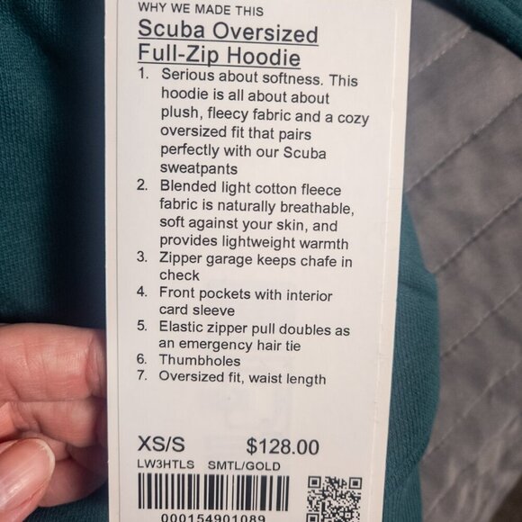 NWT Lululemon Scuba Oversized Full-Zip Hoodie - XS/S Storm Teal/Gold - Picture 6 of 8